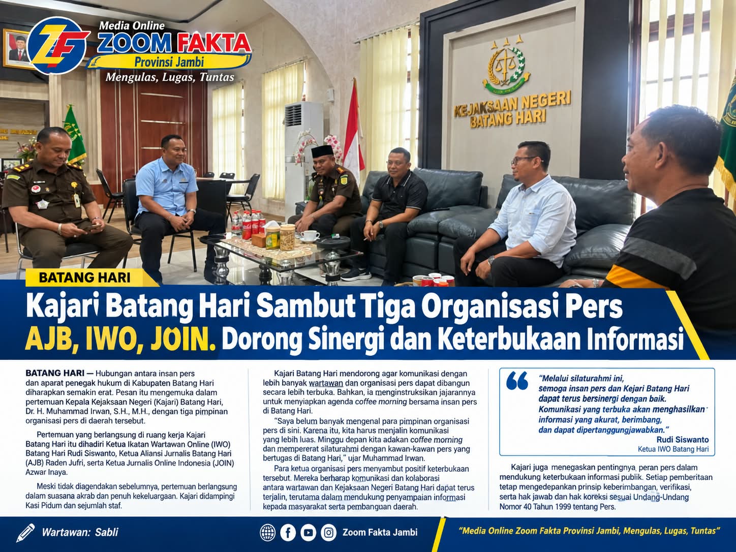 Kajari Batang Hari Sambut Tiga Organisasi Pers AJB, IWO, JOIN. Dorong Sinergi dan Keterbukaan Informasi