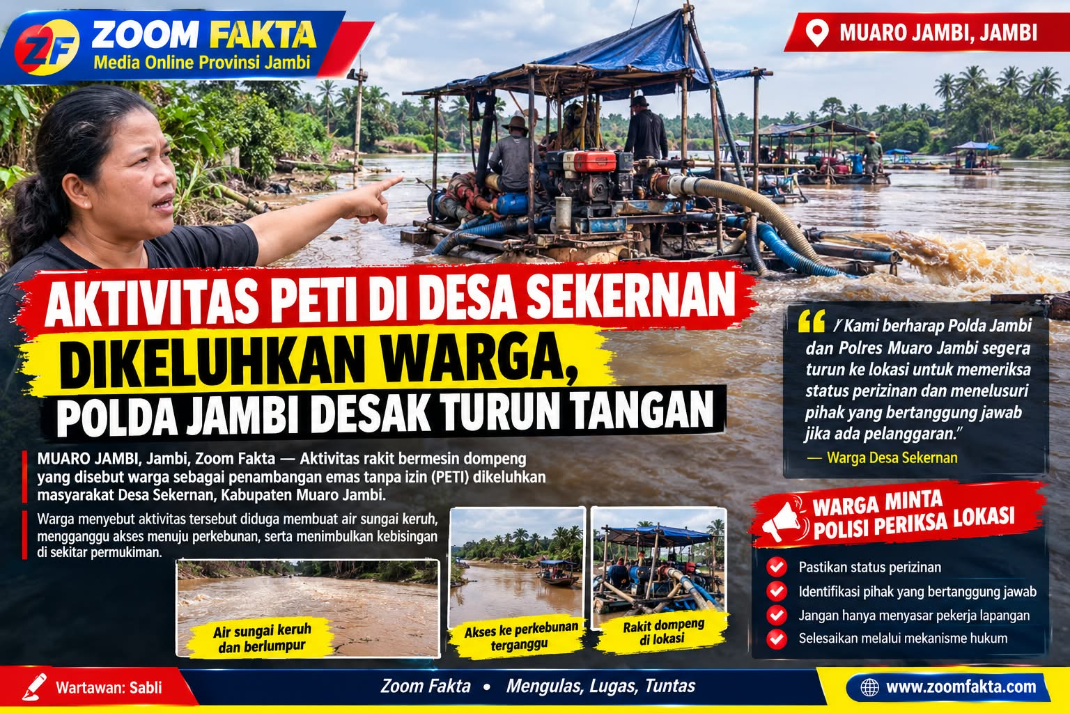 Aktivitas PETI di Desa Sekernan Dikeluhkan Warga, Polda Jambi Didesak Turun Tangan