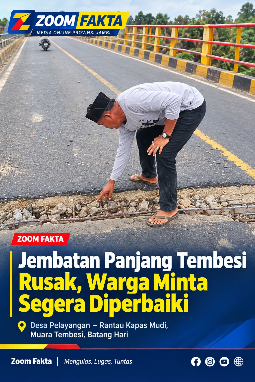 Masyarakat Soroti Kerusakan Jembatan Panjang Tembesi, Minta Segera Ditinjau dan Diperbaiki