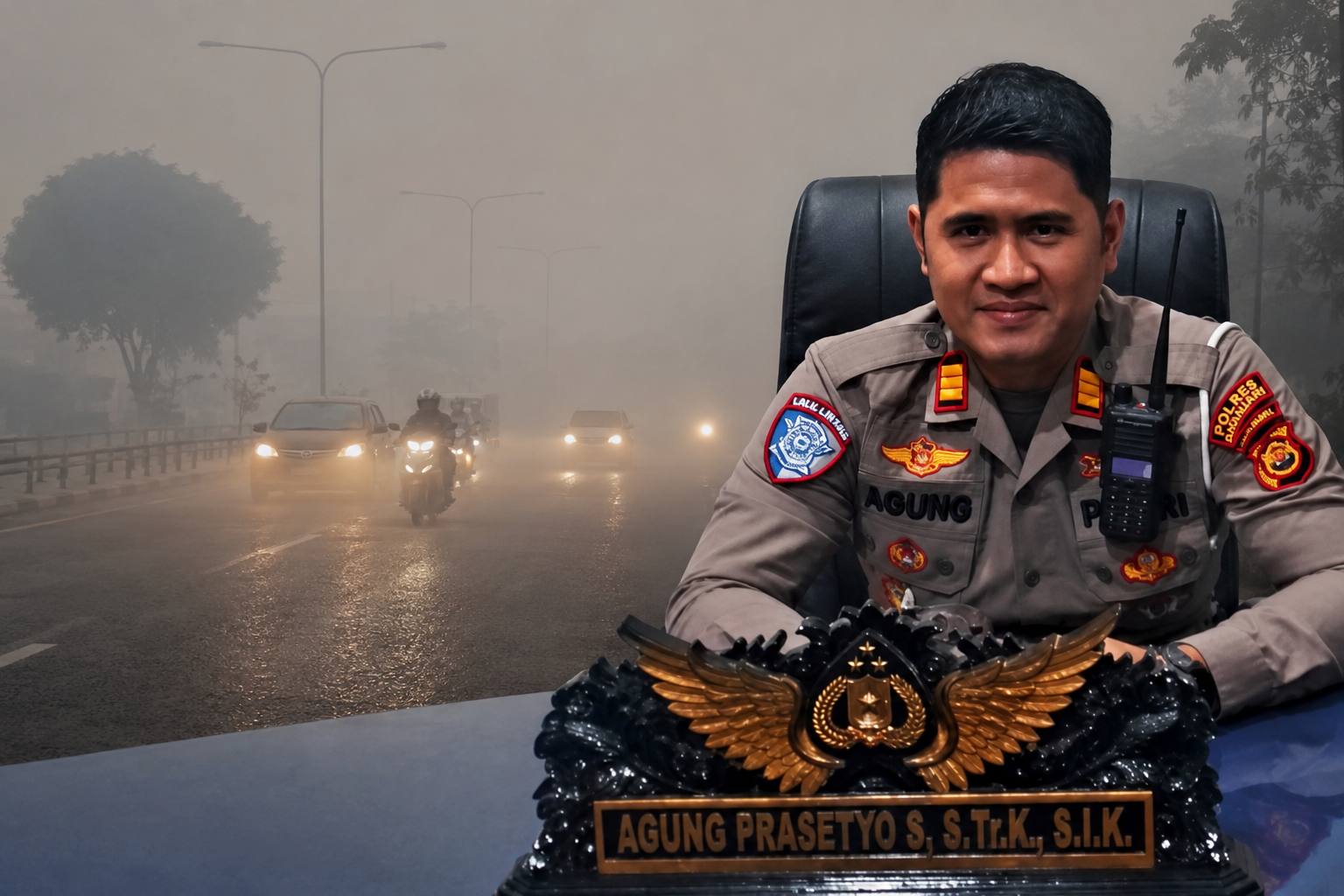 AKP Agung Prasetyo Soegiono, S.Tr.K., S.I.K., Kasatlantas Polres Batang Hari Ingatkan Ancaman Kabut Asap bagi Pengendara