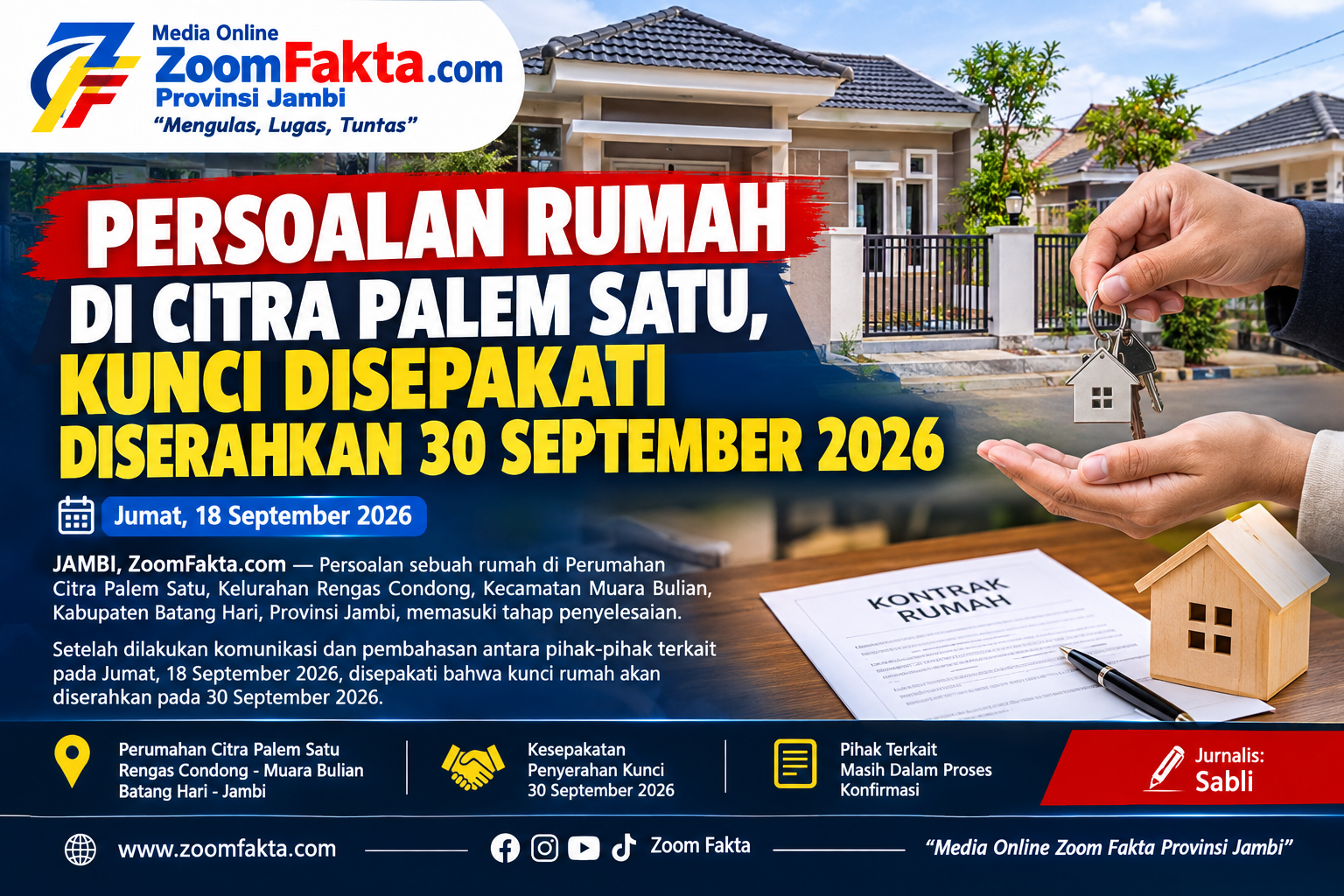 Persoalan Rumah di Citra Palem Satu, Kunci Disepakati Diserahkan 30 September 2026