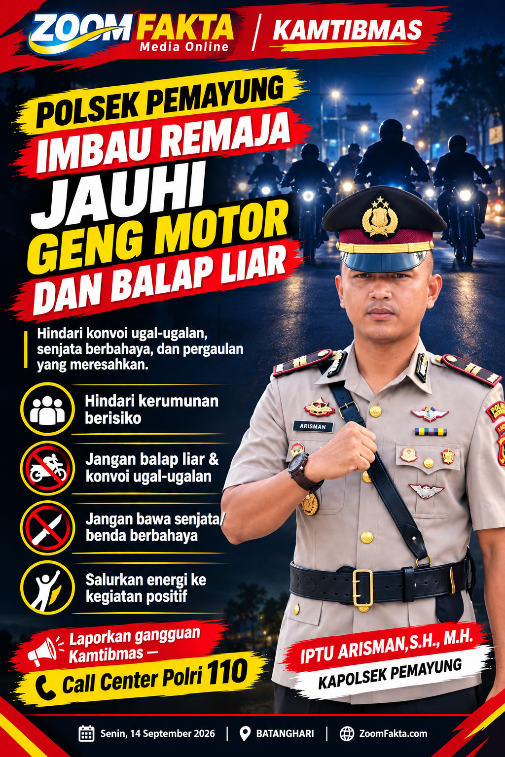 Kapolsek Pemayung Iptu Arisman S.H M.H Imbau Remaja Jauhi Geng Motor dan Balap Liar